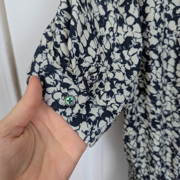 Zadig & Voltaire | Navy Cream Floral Rima Crepe Midi Shirt Dress Size Small - Picture 5 of 16